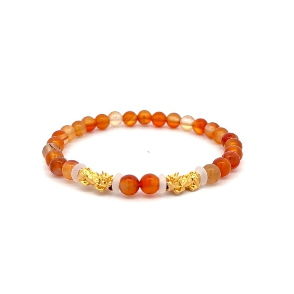 18K Gold Dragon Pixiu Double Piyao Lucky Charm Bracelet Gemstones July Birthston
